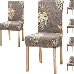 House of Quirk Elastic Chair Cover Stretch Removable Washable Short Dining Chair Cover Protector Seat Slipcover (Pack 6, Beige Brocade),Polyester-image-23