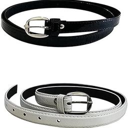 Women's Ladies's Girl's Synthetic Leather Belt For Jeans Combo of 2Pec Formal Casual Belts For Women Girls Free Size Fit on Upto 36Inch Waist(Black White)-9