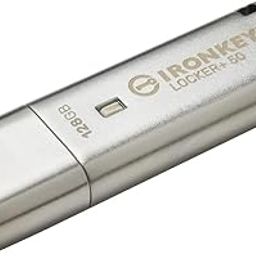 Kingston Ironkey Locker+ 50 128GB Encrypted USB Flash Drive | USB 3.2 Gen 1 | XTS-AES Protection | Multi-Password Security Options | Automatic Cloud Backup | Metal Casing | IKLP50/128GB-23