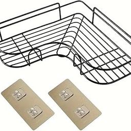 TASTORA Corner Shower Caddy, Adhesive Wall Mount Bathroom Storage Rack, 23 x 11 x 4 cm, Black Metal, No Drilling-image-95