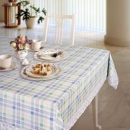 Freelance PVC Vinyl Tuscany Flannel Backing Dining Plastic Table Cover Cloth - Waterproof Protector, 4-6 Seater, Rectangle 54x78 inches (with White Border Edge Lace) - Product of Meiwa, Japan-image-81