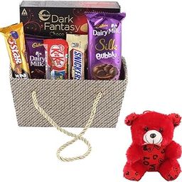 SFU E Com Creamy Silk Bubbly With Almond Chocolates | Valentine Teddy Bear With Chocolate Combo | Valentine Chocolate Hamper | 812-15