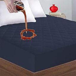 Linenovation 100% Waterproof Elastic Quilted Fitted Mattress Protector/Cover 78"x84" | Breathable Ultra Soft Fitted Bed Protector/Cover- California King,Dark Blue-image-44