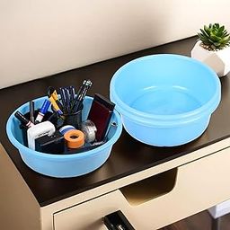 Homestic Pack of 3 Desk Organizer | Stationery Organizer Tub | Multipurpose Storage Organizer | Office Supplies Organizer for Pen-Pencil-Staplers-Clips | Desktop Organizer | 4 LTR | Sky Blue-image-74