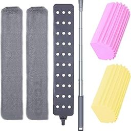 ZTOCOZ Dust Brush Under Appliance Microfiber Duster with Extension Pole (40 to 54 inches) Bendable, Washable, Extendable Gap Dusters for Sofa Bed Furniture Bottom - Wet or Dry(2 Damp Duster Sponge)-0