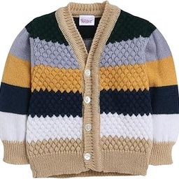 Baby Boys Sweater - 1 Pc Woollen Full Sleeves V-Neck Textured Color-Block Cardigan for 3 Months to 3 Years-image-49