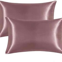 Silk Satin Pillowcases for Hair and Skin – 1 Pair with 3 Bonus Pearl Organza Silk Scrunchies | 18"x28" Envelope Closure | Anti-Frizz, Hypoallergenic, Gift-Ready | Wine-21