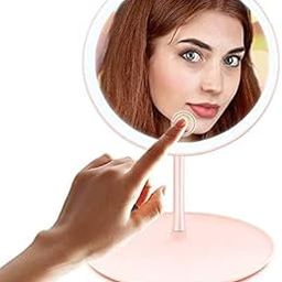 Tnglov Makeup Mirror with Rechargeable LED Lights, Portable Tabletop Cosmetic Ring Light Mirror for Home Bathroom Travel (Pink)-50