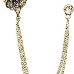 Men's & Women Classic Animal Lion Head Corsage Suit With Eagle Chain Lapel Pin Tassel Brooch Pin with Crystal Chain(Ancient gold crown lion head)-image-62