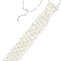 CALANDIS Elegant Pearl Necklace Necktie Shirt Tie for Party Wedding Beach-image-48