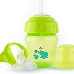 MYLO Baby Sipper | 2-in-1 Convertible Sipper with Spout & Straw | Sipper Bottle for Kids - 150ml - BPA-Free (Green)-image-43
