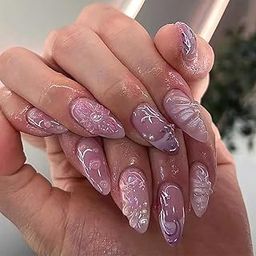 GLOW CUPID Reusable Press On Nails Purple-Reverie Stiletto Shape Glossy Finish - Set of 24 Pieces with Glue, Glue Tabs, Filer, Cuticle Stick, Buffer & Alcohol Swab Kit | Easy Application-picture-34