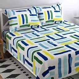 NEW TOWN Cotton Feel Glace Cotton Elastic Fitted Printed King Size Double Bed Bedsheet with 2 Pillow Covers and Fits Upto 8 inches Mattress, Size- 72"x78" Saffro 2598-image-37