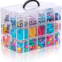 HOLLIO Plastic Storage Box 3-Tier Stackable Storage Containers with lids -30 Adjustable Compartments for Craft Organizers and Storage for Jewelry, beads,beauty,makeup and sewing supplies (CLEAR)-image-87