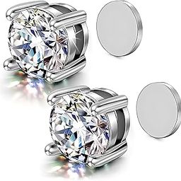 No-Tarnish No-Rusting Round 6mm Clip-On No-Piercing Required Clear White Crystal Magnetic Ear Stud Earrings For Men And Women (ER2659) 1 Pair-image-22
