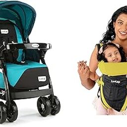 LuvLap Galaxy Stroller/Pram, Extra Large Seating Space, 0-3 Years (Green/Black) & Elegant Baby Carrier with 4 Carry Positions, for 4 to 24 Months Baby, Max Weight Up to 15 Kgs (Black & Green)-22