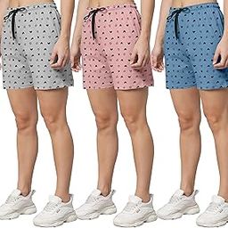 Relax Fit Bermuda with Floral Prints, Breathable Cotton Fabric with Drawstring Waistband Closure, for Women,Pack of 3-image-71