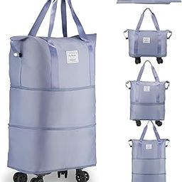 Duffel Trolley Bags for Travel,Luggage Bags for Travel,Rolling Duffle Bag with Wheels,Travel Bags for Luggage Trolley,Expandable Foldable Duffle Bag with Wheels - Blue:-image-5