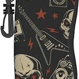 Skull Music Rock Heavy Metal Death Black Sunglasses Case for Men Women Soft Ultra Light Neoprene Zipper Eyeglass Case with Belt Clip-12