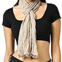 Women's Taupe Solid || Polyester Material || Scarf for Women || Crinkled Design || Lightweight Soft Scarves || Stoles || Summer & Winter || Taupe Scarf (Size: 180 X 50 cm)-image-60
