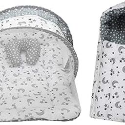 Infantbond Born Baby Combo of Bed with Net & Carry Bag(0-6 Months) (Star & Moon Grey Cotton, Single Size)-16