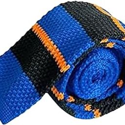 Men's Knitted Tie, Roomy BlueE Black With Orange Thin Stripes Knitted Tie, Narrow Skinny Slim &Trending Designer Necktie-image-29
