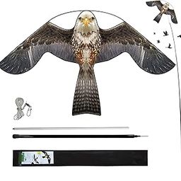 Flerigh Hawk Kite with Pole to Keep Birds Away Garden Farm Defender Decay Scaring Birds Off Professional Anti Bird Device Outdoor Deterrent Eagle Scarecrow Protector for Birds Control-24