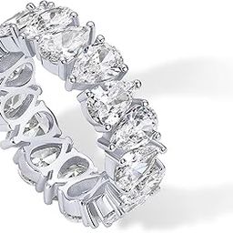 Rhodium Plated Eternity Ring for Women | Pear Shaped Cubic Zirconia Statement Band | Size 7, White Gold, Cubic Zirconia-image-54
