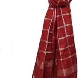 | Women's Linen Cotton Blend Bhagalpuri Handloom Check Dupatta With Zari Border-Free Size-Color Variation-picture-30