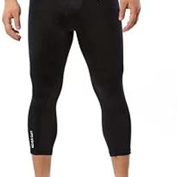 3/4 Leggings for Men Quick Dry Compression Sports Capri Pants Running Gym Tights (Medium, Black)-image-74