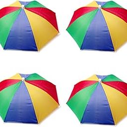 Minelife 4 Pack Rainbow Umbrella Hat, Adjustable Fishing Hat Colorful Beach Party Hats Sun-rain with Elastic Band for Adults Kids Women Men, Multicoloured, 5-8-49