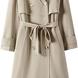 Women'S Double-Breasted Trench Coat Sleeve Waterproof Belt Self Tie Long M-image-75