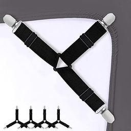 4pcs Bed Sheet Straps, Mattress Cover Clips to Hold Sheets in Place, Elastic Suspenders Adjustable Bands Fasteners Heavy Duty Grippers Black-picture-3