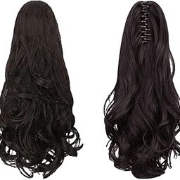 TEMPERIA (1 pcs) Hair Extensions for Women Clip Type - 1 Hair Extension With 2 Styles - Curly Wavy Artificial Hair Clip On Ponytail Long Wig - Natural Looking - Natural Brown Colour-image-27