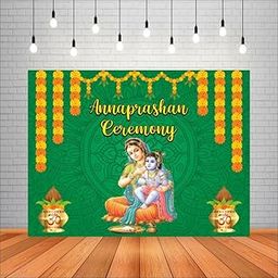 Party Baazaar Annaprashan Ceremony Backdrop for First Rice Ceremony | Cloth Banner (Pack of 1, Multicolor, Size: 4X3 Feet, Green)-19