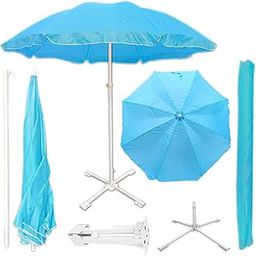 FunSiper Garden Umbrella With Stand 7ft Outdoor Big Size Waterproof/Sun Proof Havey Duty Cloth Patio Garden Outdoor Umbrella with Stand (Cyan)-picture-26