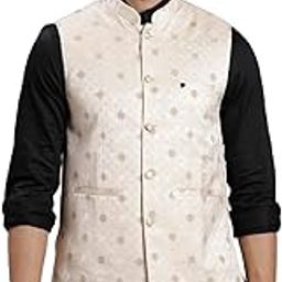 Men Terry Rayon Self Design Slim Fit Beige Nehru Jacket-picture-3