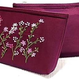 Hand Embroidered Womens Clutch with Floral Design on Silk Fabric Zip Closure Wedding Evening Party Ladies Clutch Purse Bag Wallet-image-14