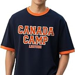 leotude Oversized Half Sleeve Cottonblend Printed Round Neck Drop Shoulder Tshirt for Man (Color Navy Blue)-picture-3