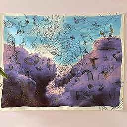 Cloudy Doodles Cotton Wall Hanging Tapestry | 36 x 42 Inches | Bohemian Style Home Decor | Colorful Clouds | 100% Cotton-image-79