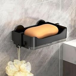 MIORAH Self Adhseive Bathroom Soap Holder with Drainage Tray Wall Mounted Soap Sponge Holder Organizer Accessories Black Pack of 1-image-92