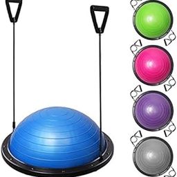 R A Products Balance Ball Trainer Half Yoga Exercise Ball with Resistance Bands & Foot Pump for Yoga Fitness Home Gym Workout-picture-1