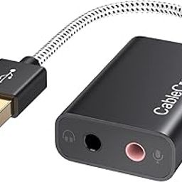 CableCreation USB Audio Adapter External Sound Card with 3.5mm Headphone and Microphone Jack Compatible with Windows, Mac, macOS, Linux, PS4, PS5, Plug and Play, Aluminum Black-0