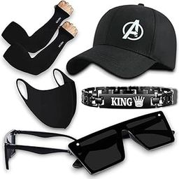 Black Cap with Avenger, Arm Sleeves, Face Mask, Sunglasses, and King Bracelet Combo Pack of 5-picture-16