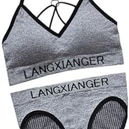 Women's Cotton Blend Light Padded Wirefree Lingerie Set Sports Bra | High Coverage Cotton Mid Waist Hipster (Pack of 2) (Black and Grey)-image-16