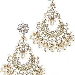 Gold Plated Pearl Studded Kundan Chandbali Earrings For Womens-image-23