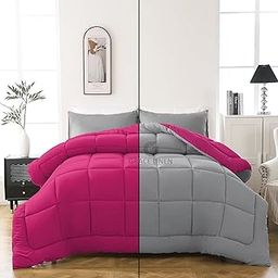 Heavy Winter Comforter Double Bed Size (90"X100") - 600 GSM Winter Blanket Comforter/Rajai/Duvet Microfiber Super Soft Fluffy Double Bed - Hot Pink/Silver Grey Color-image-78