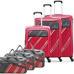 Polyester Trigon Soft Side 4 Spinner Wheels Hexa Luggage Set Of 6|3 Trolley Bags(Cabin 55Cm+69Cm+79Cm)&3 Duffle Bags 52Cm For Travel|5 Years International Warranty (Red) Small,Medium&Large-image-2