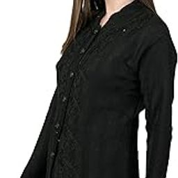 Women's Woolen Round Neck Sweater with Heavy Front, Long Kadai, Winter Wear Pure Wool Cardigan for Women, Free Size, Cotty Warm Cardigans with Side Pockets (XS, Black)-image-99