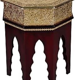 Wooden Palm Decorative Brass bajot | chowki | Handmade Nesting Tables | Antique Design | Multipurpose Nesting Tables (Color Multi | Size Small)-image-37